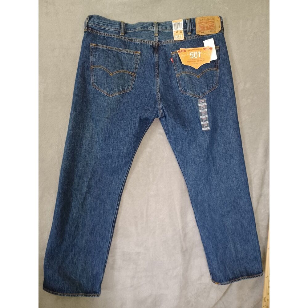 Levis‎ 501 Mens Jeans 42x30 Original Fit Straight Leg Button Fly Dark Wash New